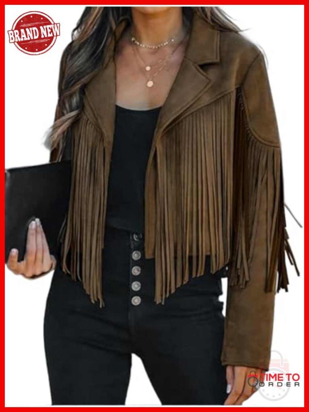 Faux Suede Leather Jacket Cropped Fringe Tassel Motorcycle Coat